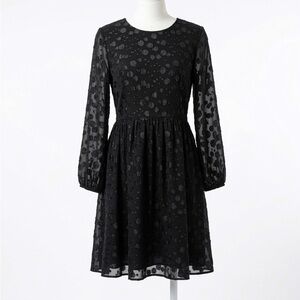 J. Crew Black A-line Metallic Dot Jacquard Long Sleeve Polka Dot Dress Size 14